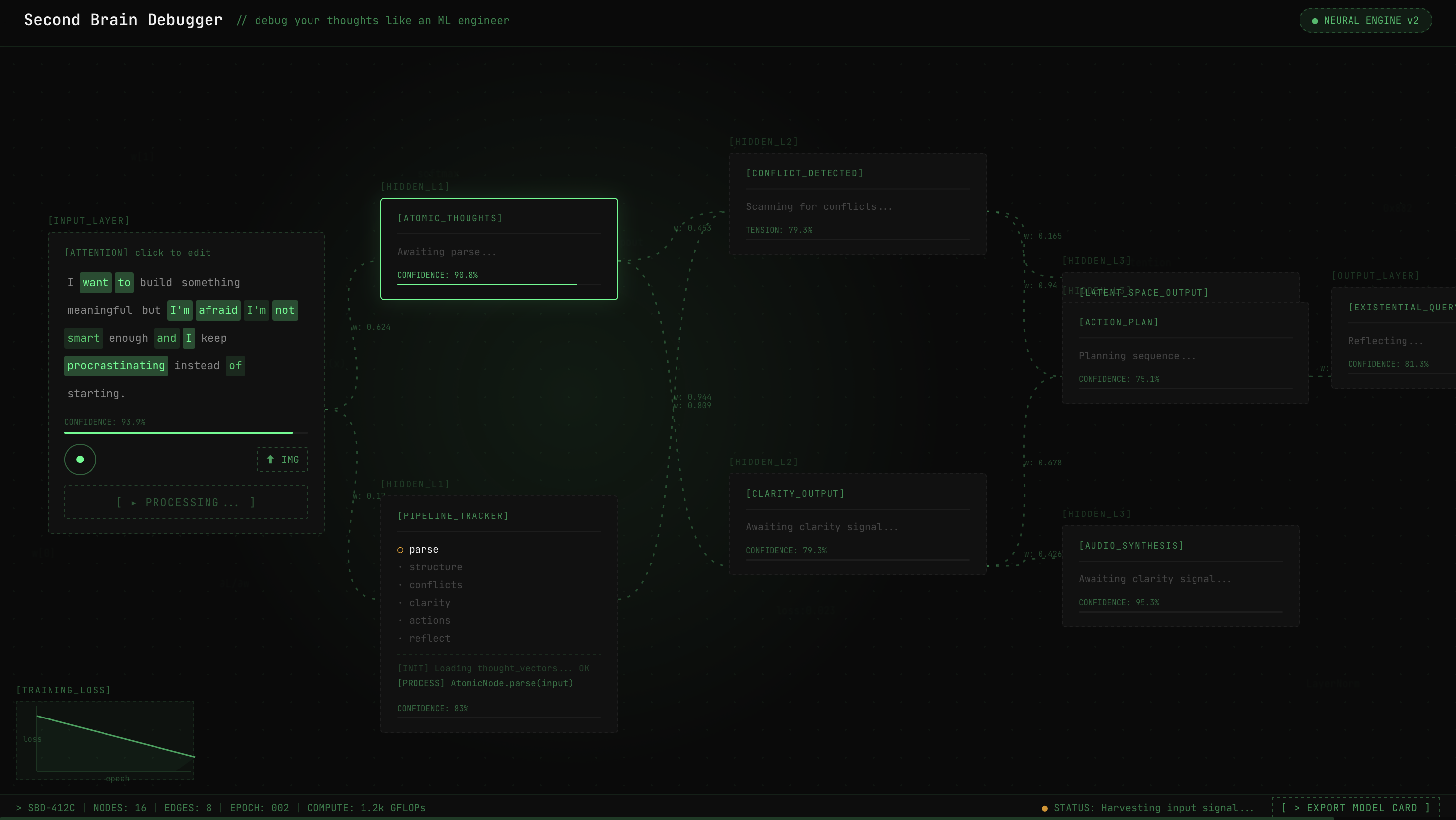 Second Brain Debugger neural pipeline UI